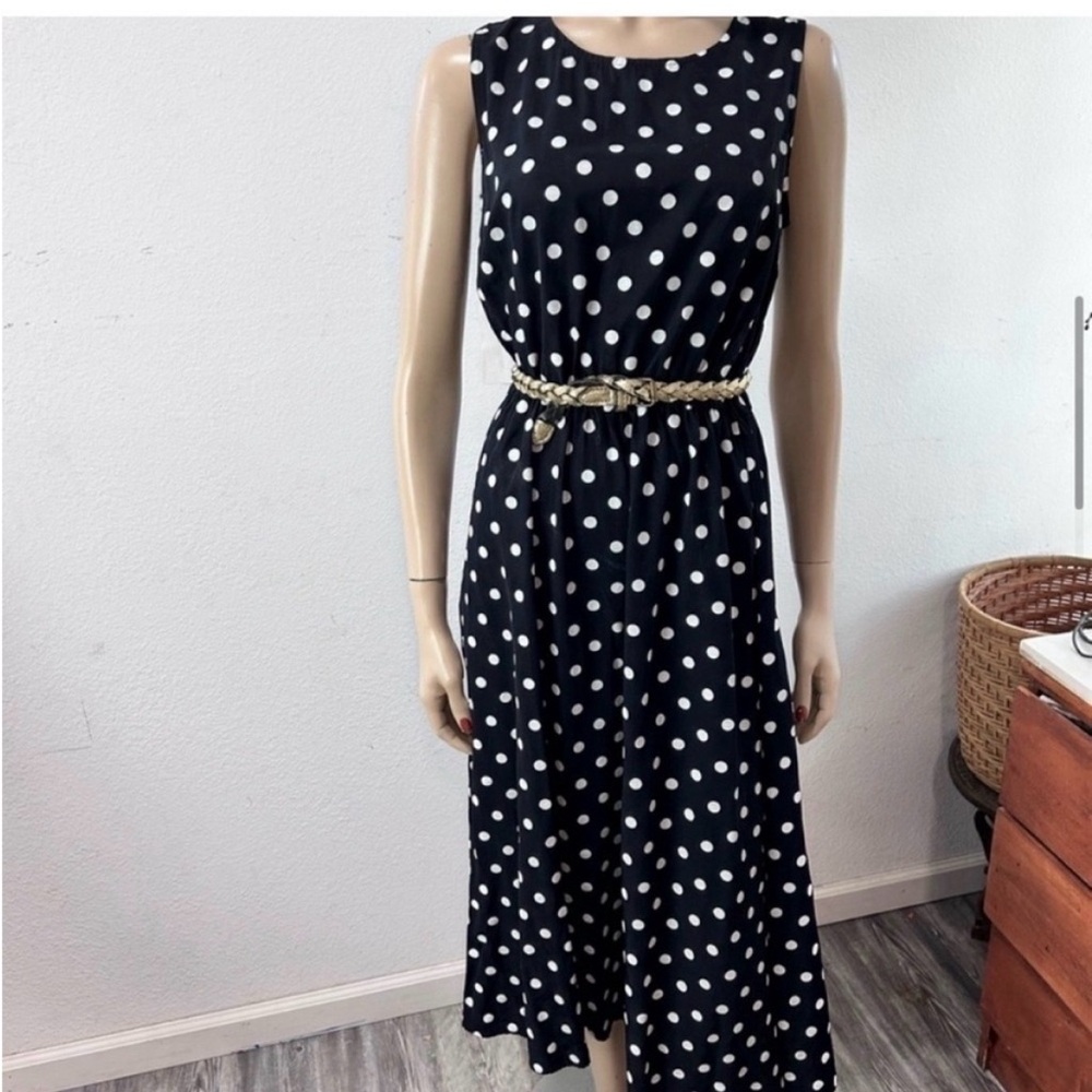 Vintage Dani/Michaels polka dots Sleeveless Crew Neck Midi Sundress - Picture 3 of 16